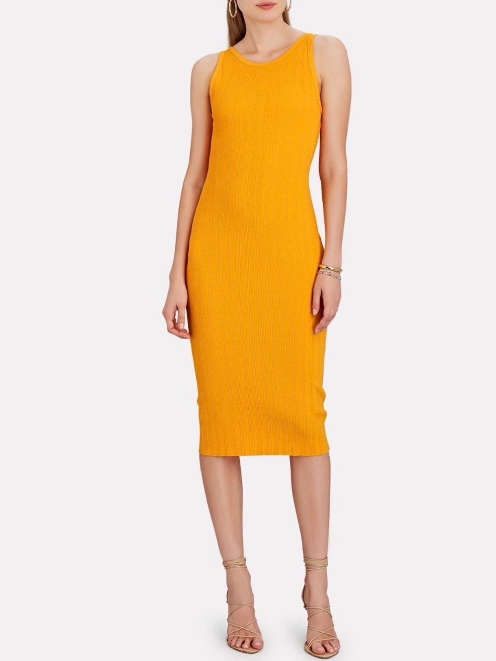 Enza Costa Low Back Bodycon Rib Knit Tank Midi Dress, Size M